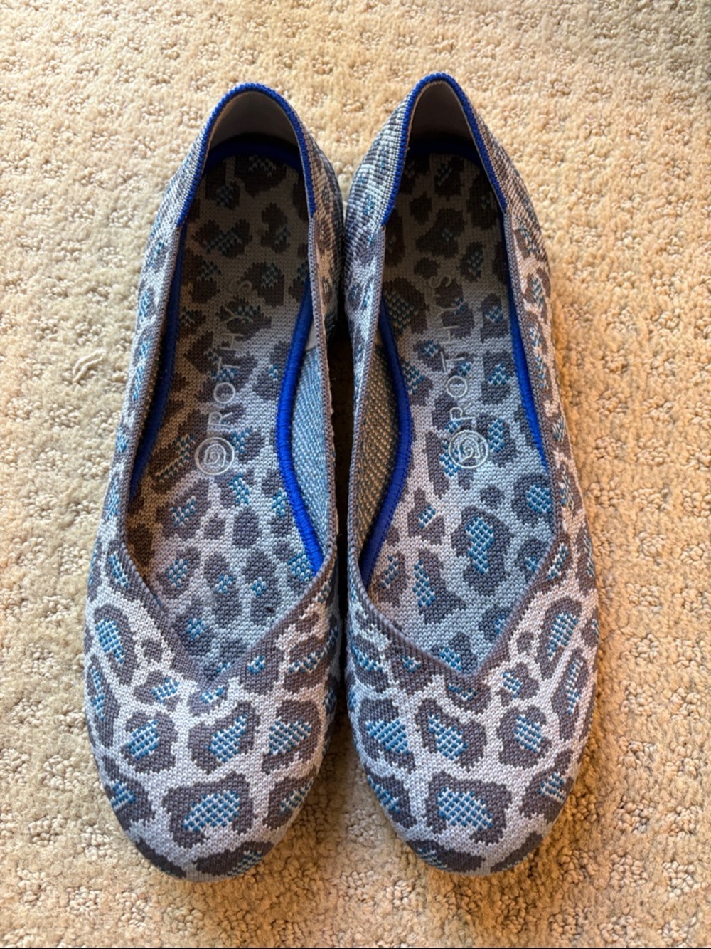 Rothy’s Women's Blue and Gray Leopard Knit Ballet Flats